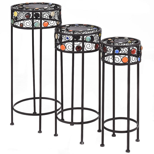 3 Pieces Round Display Ceramic Beads Metal Plant Stand at Gallery Canada