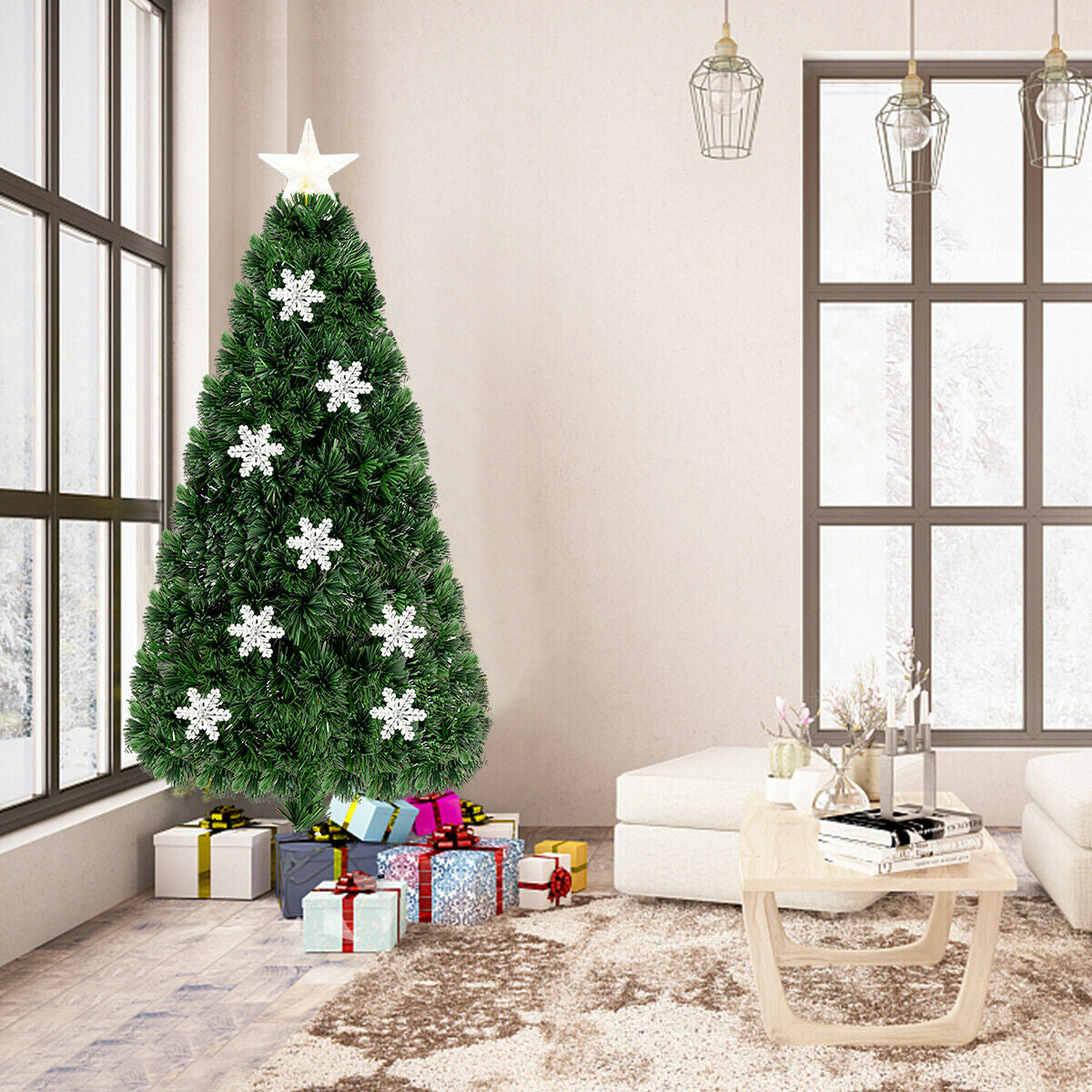 4 / 5 / 6 Feet LED Optic Artificial Christmas Tree with Snowflakes, Green Christmas Tree at Gallery Canada
