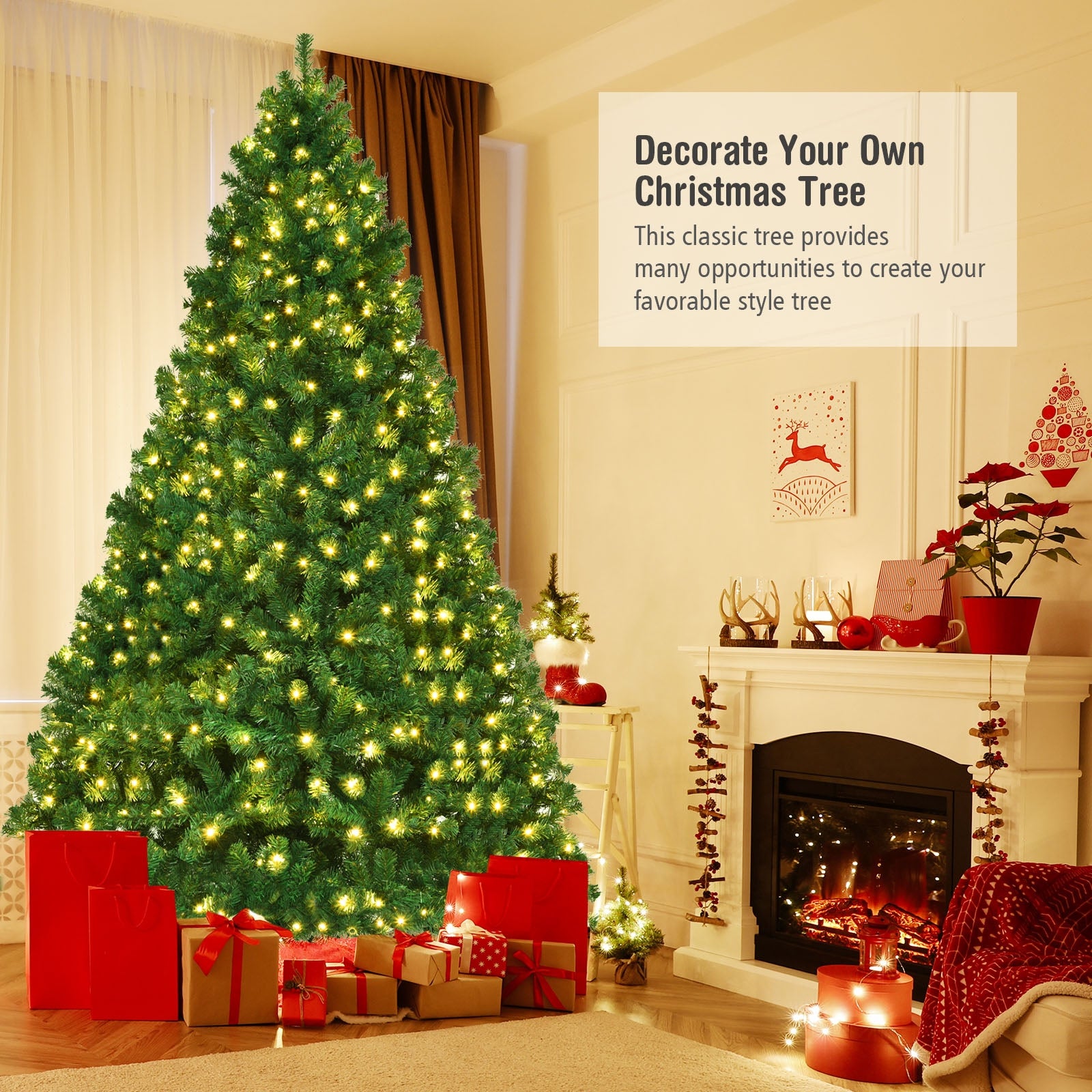 8 Ft PVC Artificial Christmas Tree With LED Lights, Green Christmas Tree at Gallery Canada
