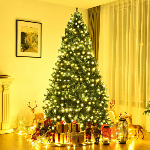 8 Ft PVC Artificial Christmas Tree With LED Lights, Green