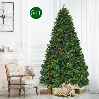 Flocked Artificial Christmas Tree with LED Lights and Pine Cones-8 ft, Green Christmas Tree at Gallery Canada
