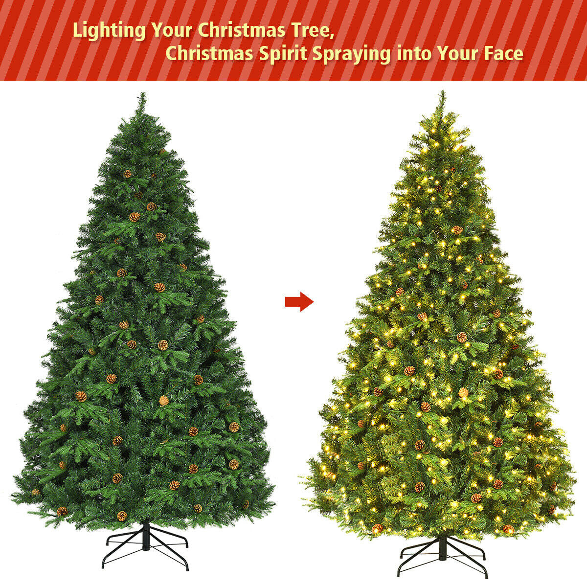 Flocked Artificial Christmas Tree with LED Lights and Pine Cones-8 ft, Green Christmas Tree at Gallery Canada