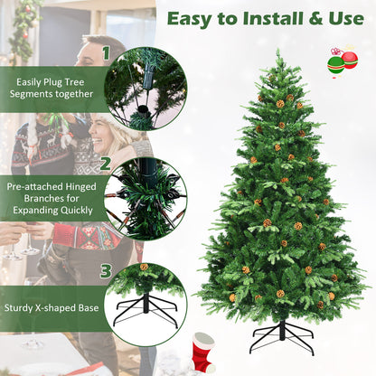 Artificial Christmas Tree With LED Lights, Pine Cones, 7', Green Christmas Tree at Gallery Canada