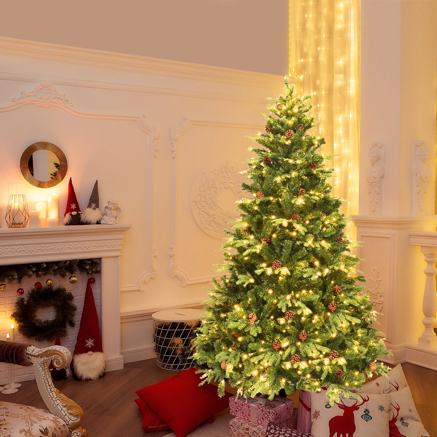 Artificial Christmas Tree With LED Lights, Pine Cones, 7', Green Christmas Tree at Gallery Canada