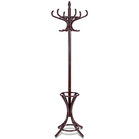 Wood Standing Hat Coat Rack w/ Umbrella Stand, Brown at Gallery Canada