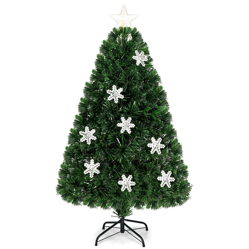 4/5/6 Feet LED Artificial Christmas Tree With Snowflakes, Green