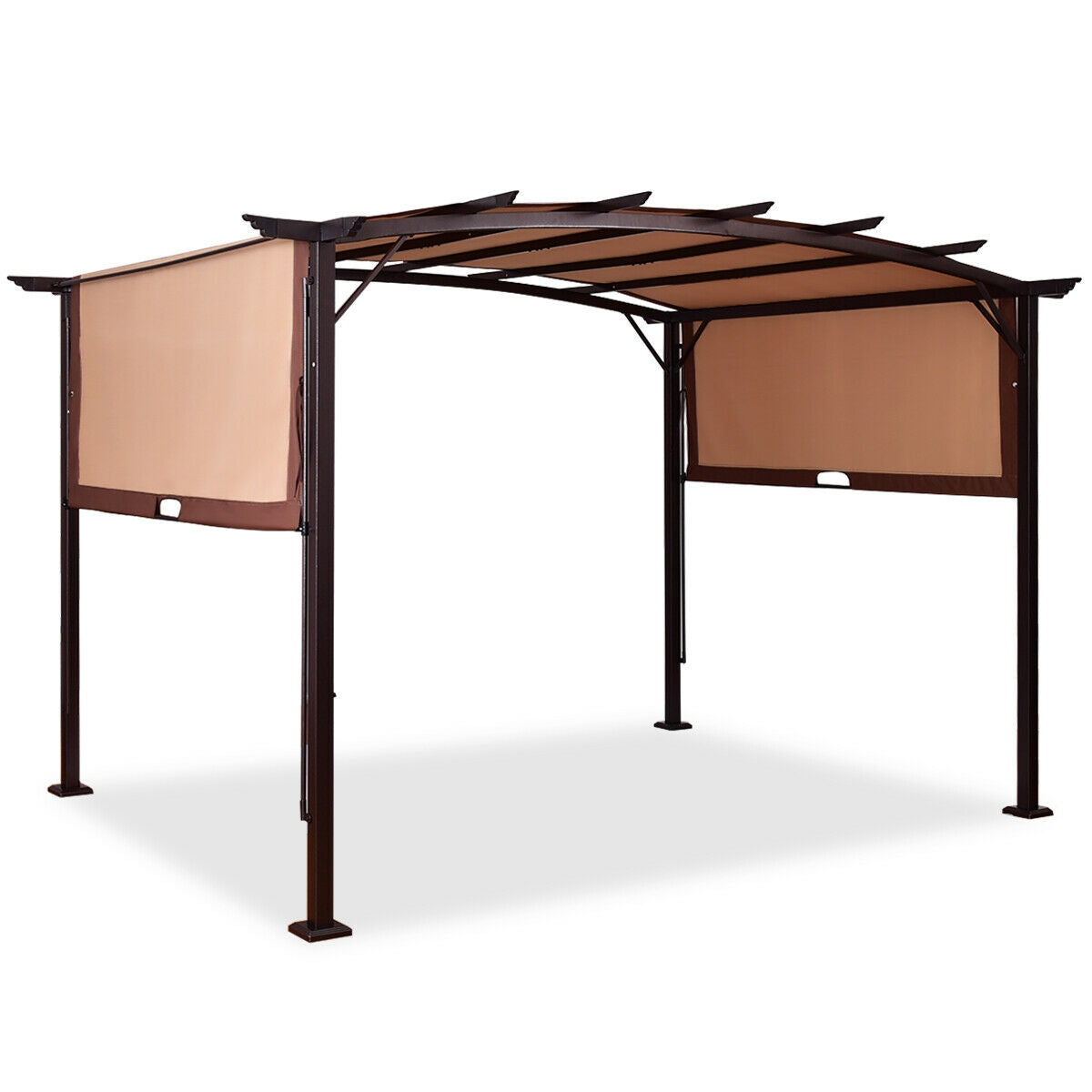 12 x 9 Feet Outdoor Pergola Gazebo with Retractable Canopy Shades, Brown