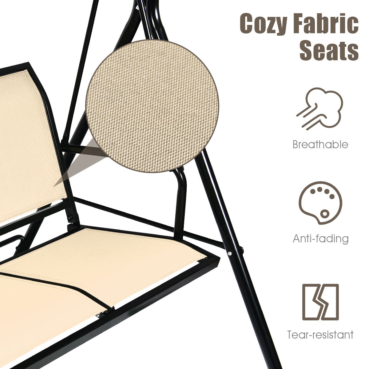 3 Person Steel Frame Patio Swing with Polyester Angle and Adjustable Canopy, Brown Porch Swings at Gallery Canada