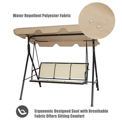 3 Person Steel Frame Patio Swing with Polyester Angle and Adjustable Canopy, Brown Porch Swings at Gallery Canada