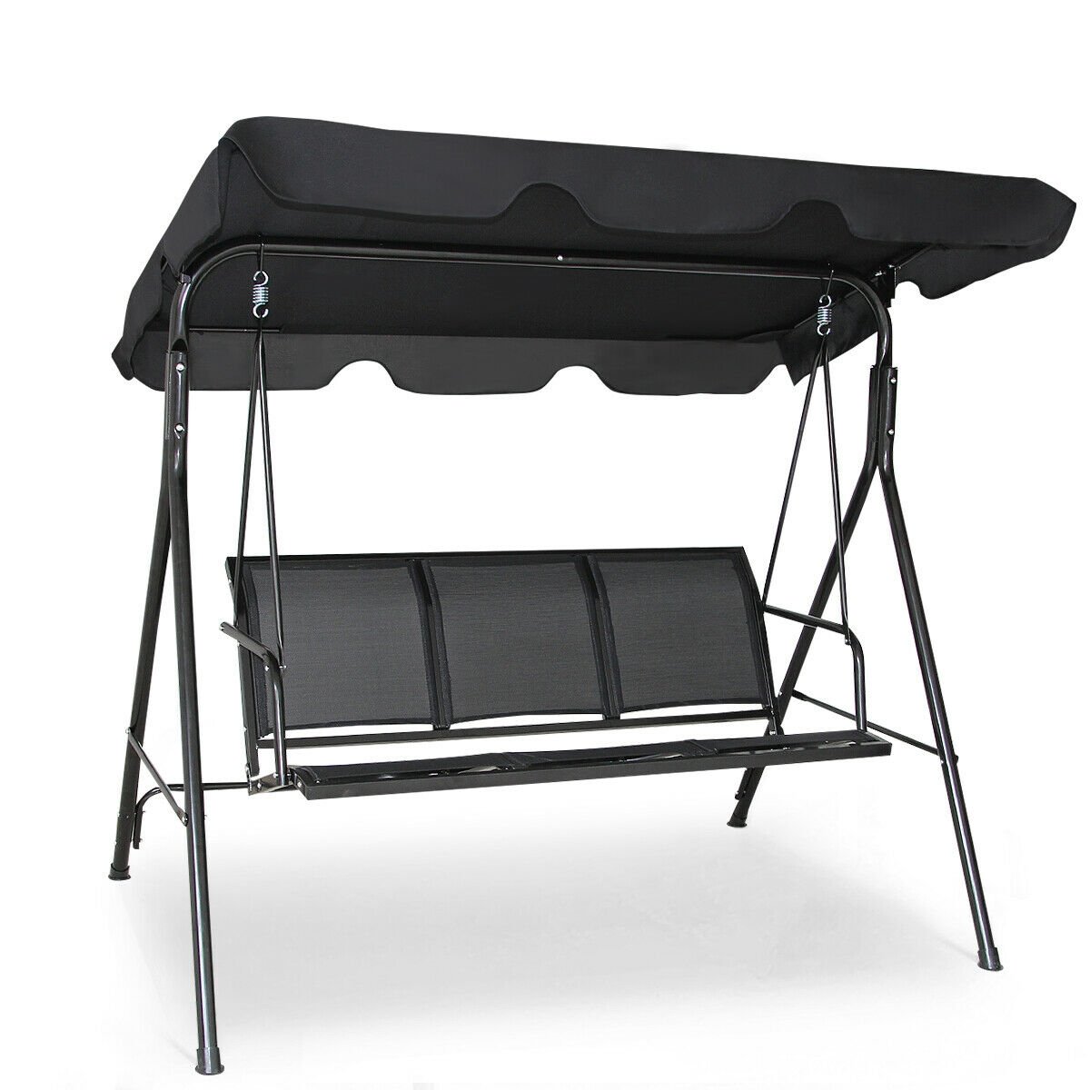 Outdoor Patio Swing Canopy 3 Person Canopy Swing Chair, Black - Gallery Canada