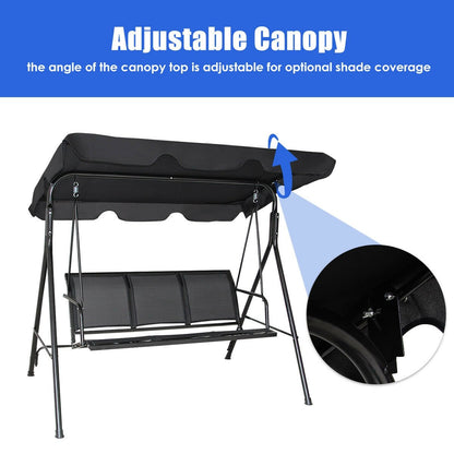 Outdoor Patio Swing Canopy 3 Person Canopy Swing Chair, Black - Gallery Canada