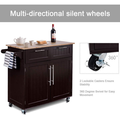 Heavy Duty Rolling Kitchen Cart with Tower Holder and Drawer, Brown - Gallery Canada