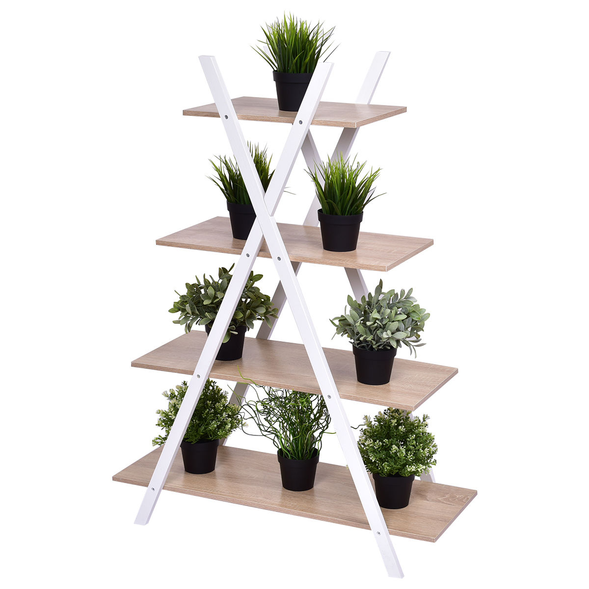 X-Shape 4-Tier Display Shelf Rack Potting Ladder, White Plant Stands at Gallery Canada
