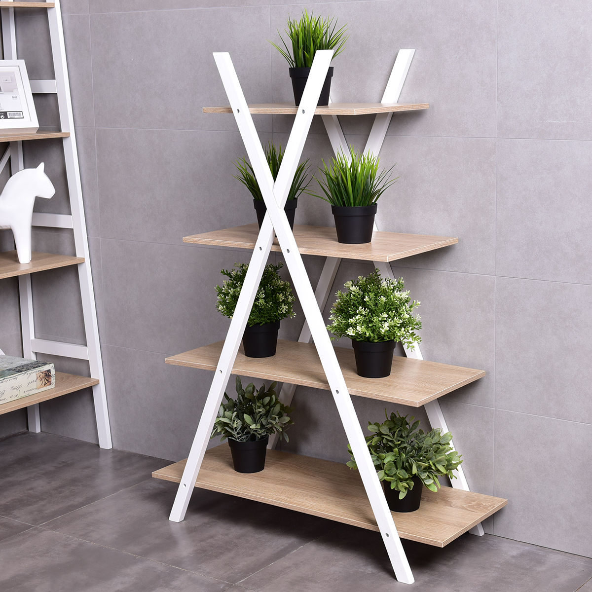 X-Shape 4-Tier Display Shelf Rack Potting Ladder, White Plant Stands at Gallery Canada