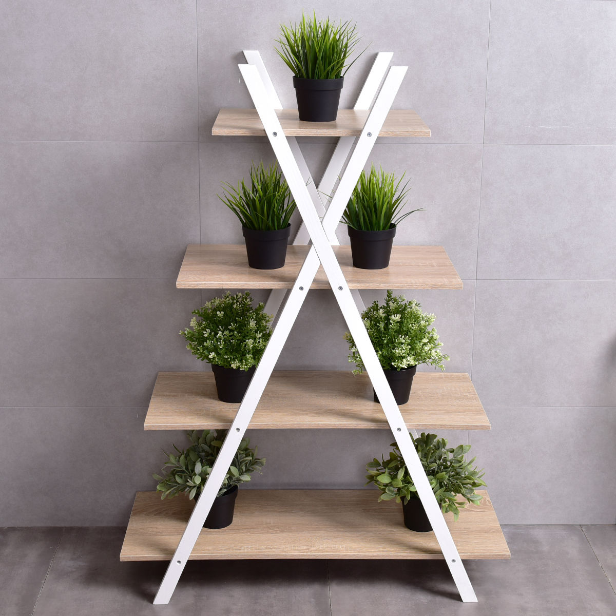 X-Shape 4-Tier Display Shelf Rack Potting Ladder, White Plant Stands at Gallery Canada