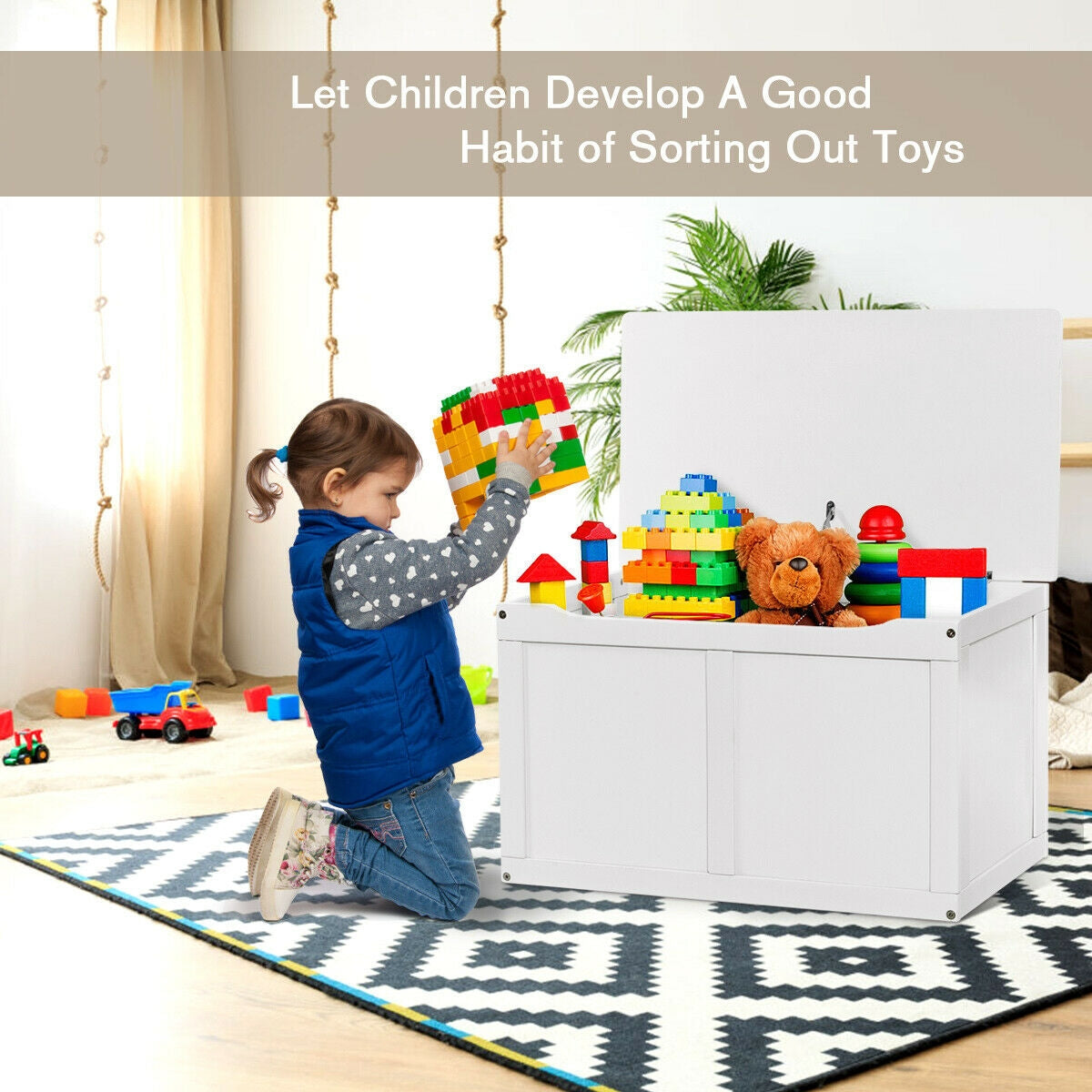 Safety Hinge Wooden Chest Organizer Toy Storage Box, White Kids Storage at Gallery Canada