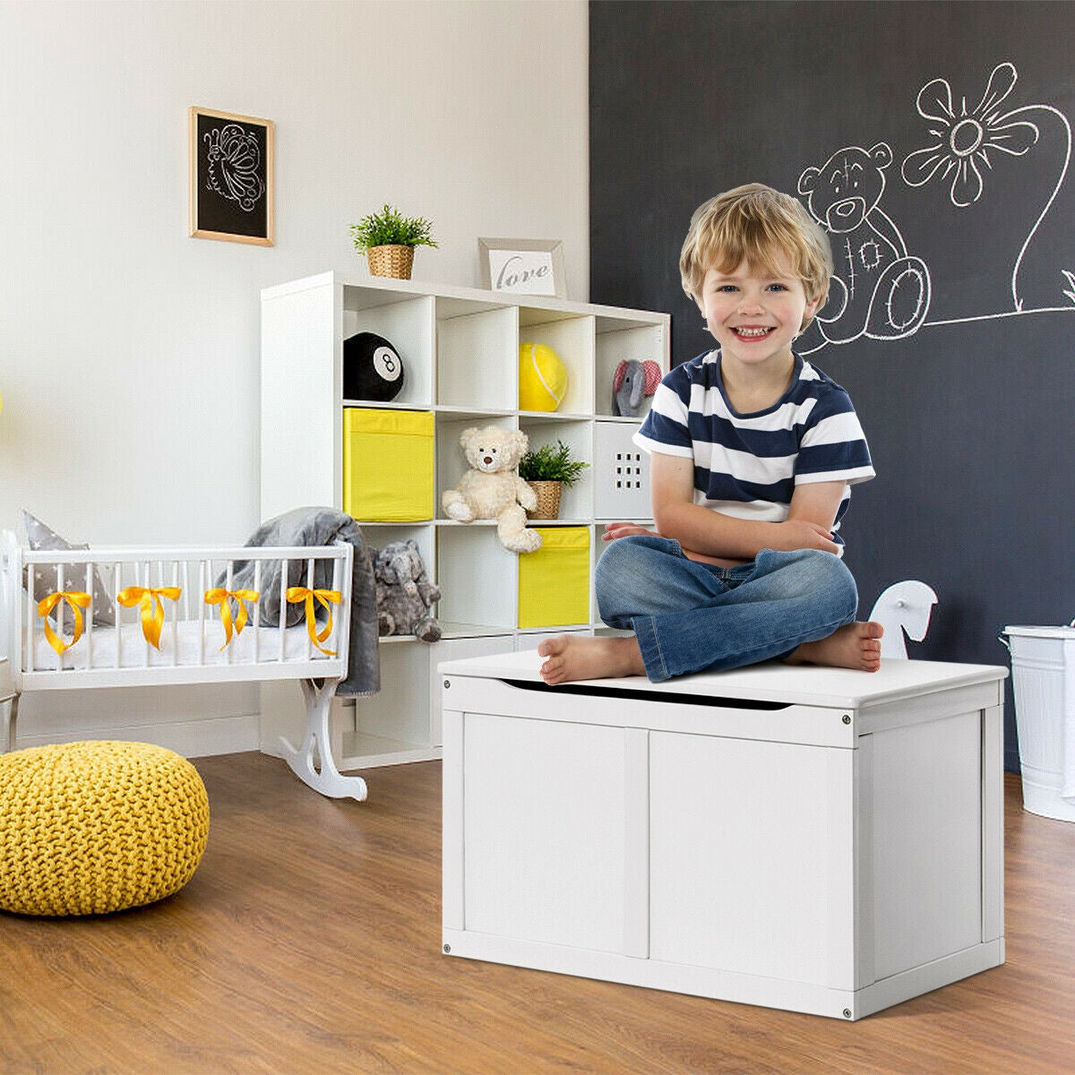 Safety Hinge Wooden Chest Organizer Toy Storage Box, White Kids Storage at Gallery Canada