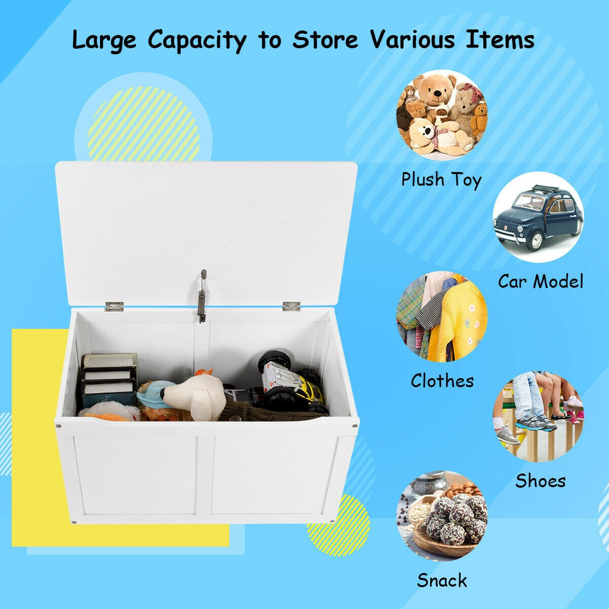 Safety Hinge Wooden Chest Organizer Toy Storage Box, White Kids Storage at Gallery Canada
