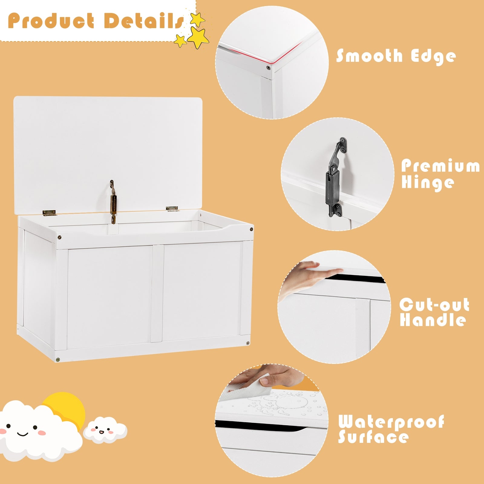 Safety Hinge Wooden Chest Organizer Toy Storage Box, White Kids Storage at Gallery Canada