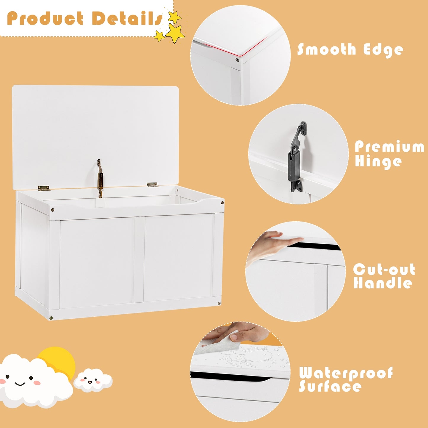 Safety Hinge Wooden Chest Organizer Toy Storage Box, White Kids Storage at Gallery Canada