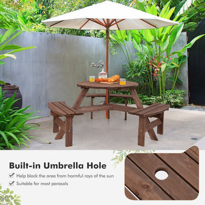 6 Person Wooden Picnic Table Set, Bench, Umbrella Hold Picnic Tables at Gallery Canada