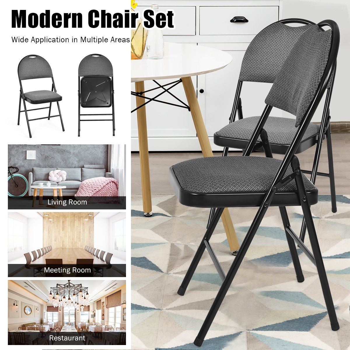 6 Pack Folding Chairs Portable Padded Office Kitchen Dining Chairs, Black - Gallery Canada