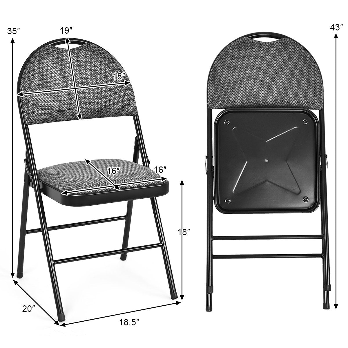 6 Pack Folding Chairs Portable Padded Office Kitchen Dining Chairs, Black - Gallery Canada