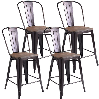 Set of 4 Industrial Metal Counter Stool Dining Chairs with Removable Backrests-Cooper, Brown Bar Stools Brown at Gallery Canada