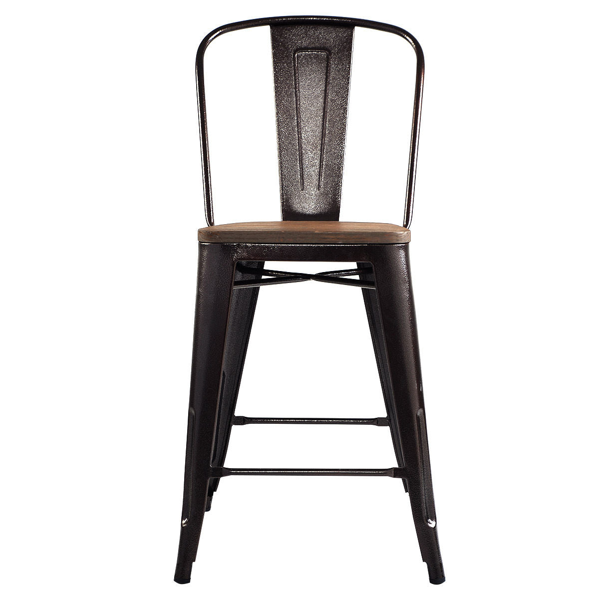 Set of 4 Industrial Metal Counter Stool Dining Chairs with Removable Backrests-Cooper, Brown Bar Stools at Gallery Canada