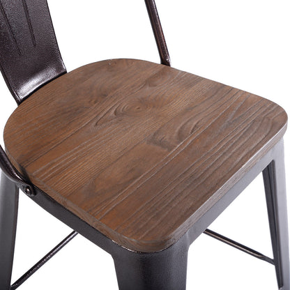 Set of 4 Industrial Metal Counter Stool Dining Chairs with Removable Backrests-Cooper, Brown Bar Stools at Gallery Canada