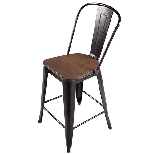 Set of 4 Industrial Metal Counter Stool Dining Chairs with Removable Backrests-Cooper, Brown