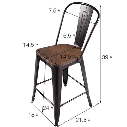 Set of 4 Industrial Metal Counter Stool Dining Chairs with Removable Backrests-Cooper, Brown Bar Stools at Gallery Canada