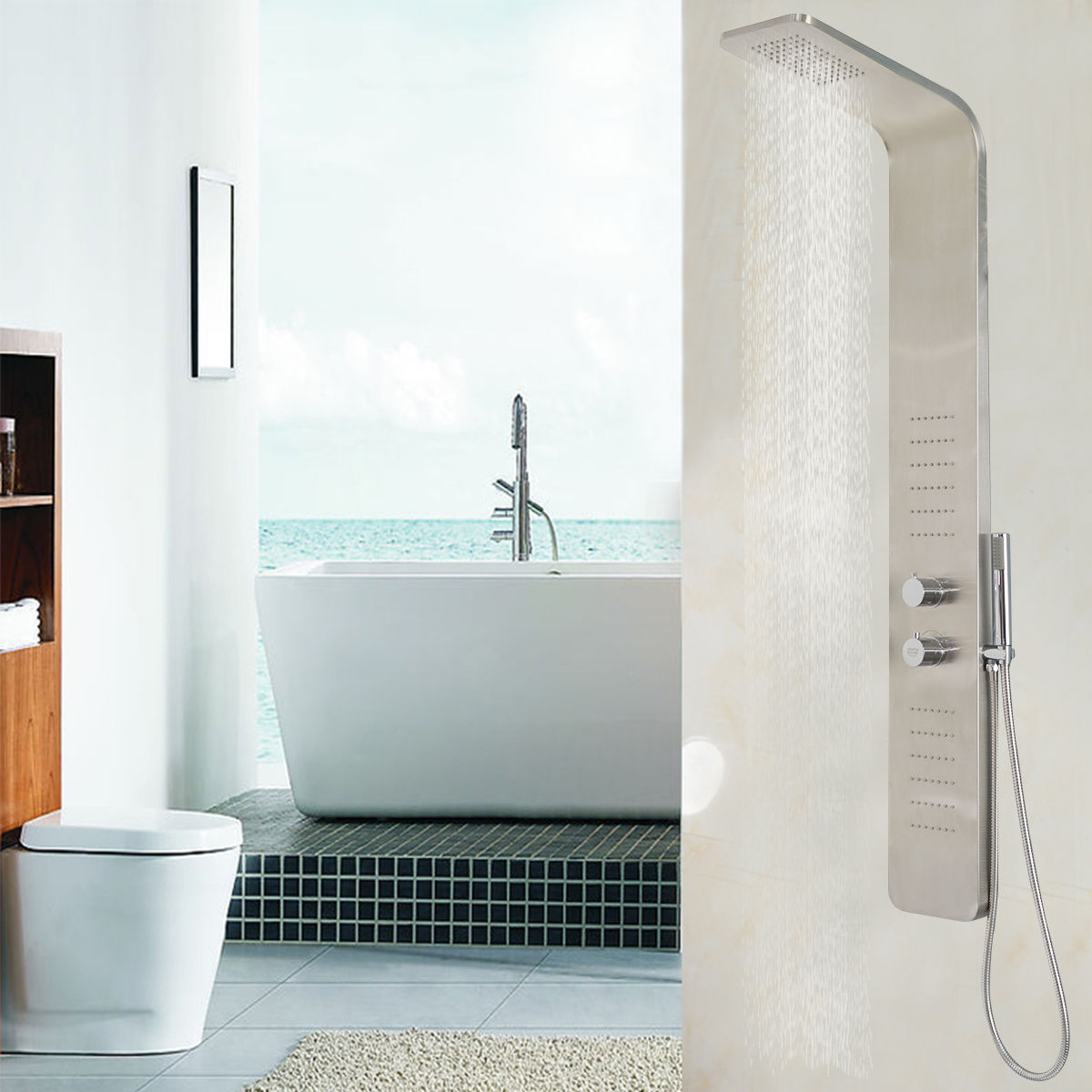 57 Inch Stainless Steel Shower Panel with12 x 8 Head Shower Shower Systems at Gallery Canada