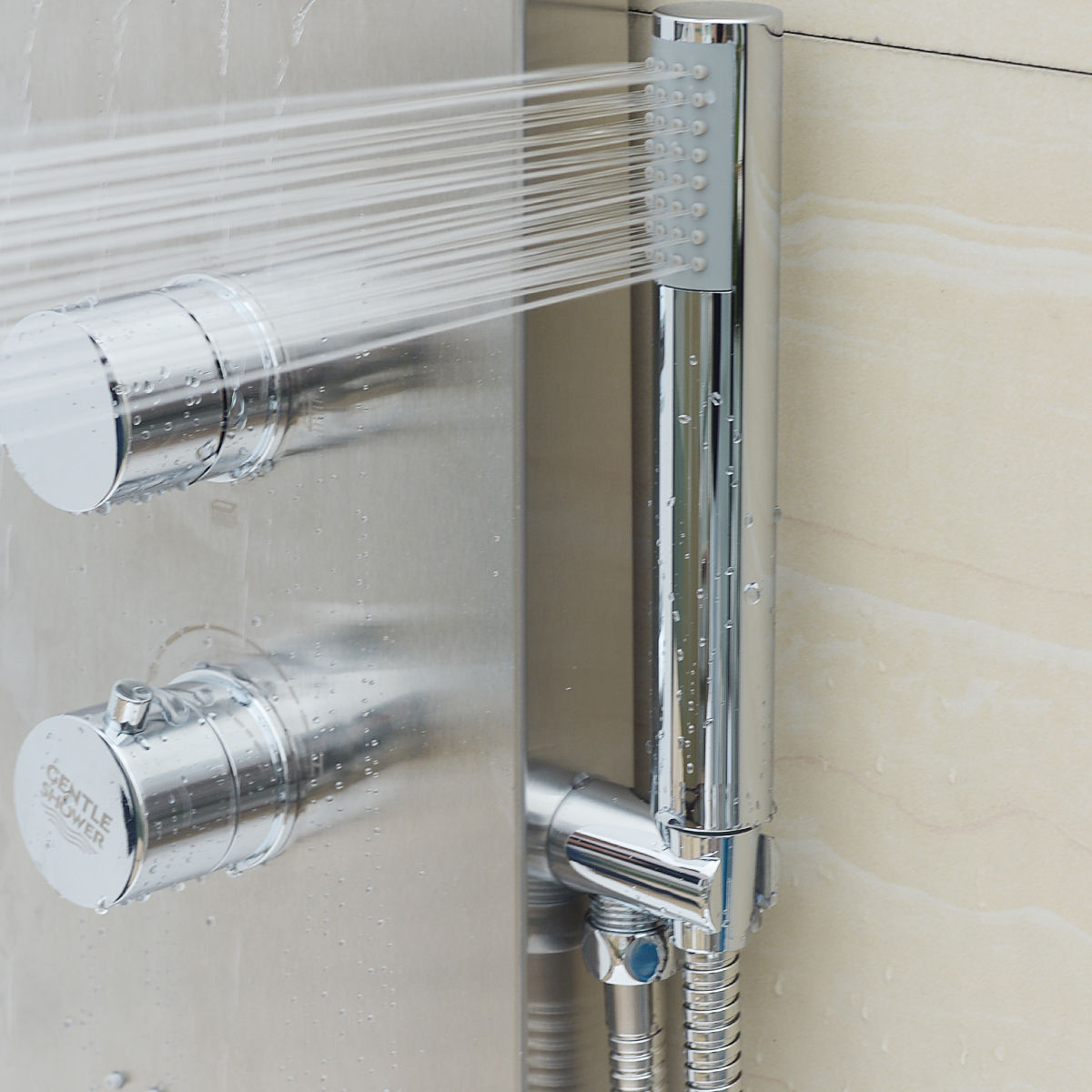 57 Inch Stainless Steel Shower Panel with12 x 8 Head Shower Shower Systems at Gallery Canada