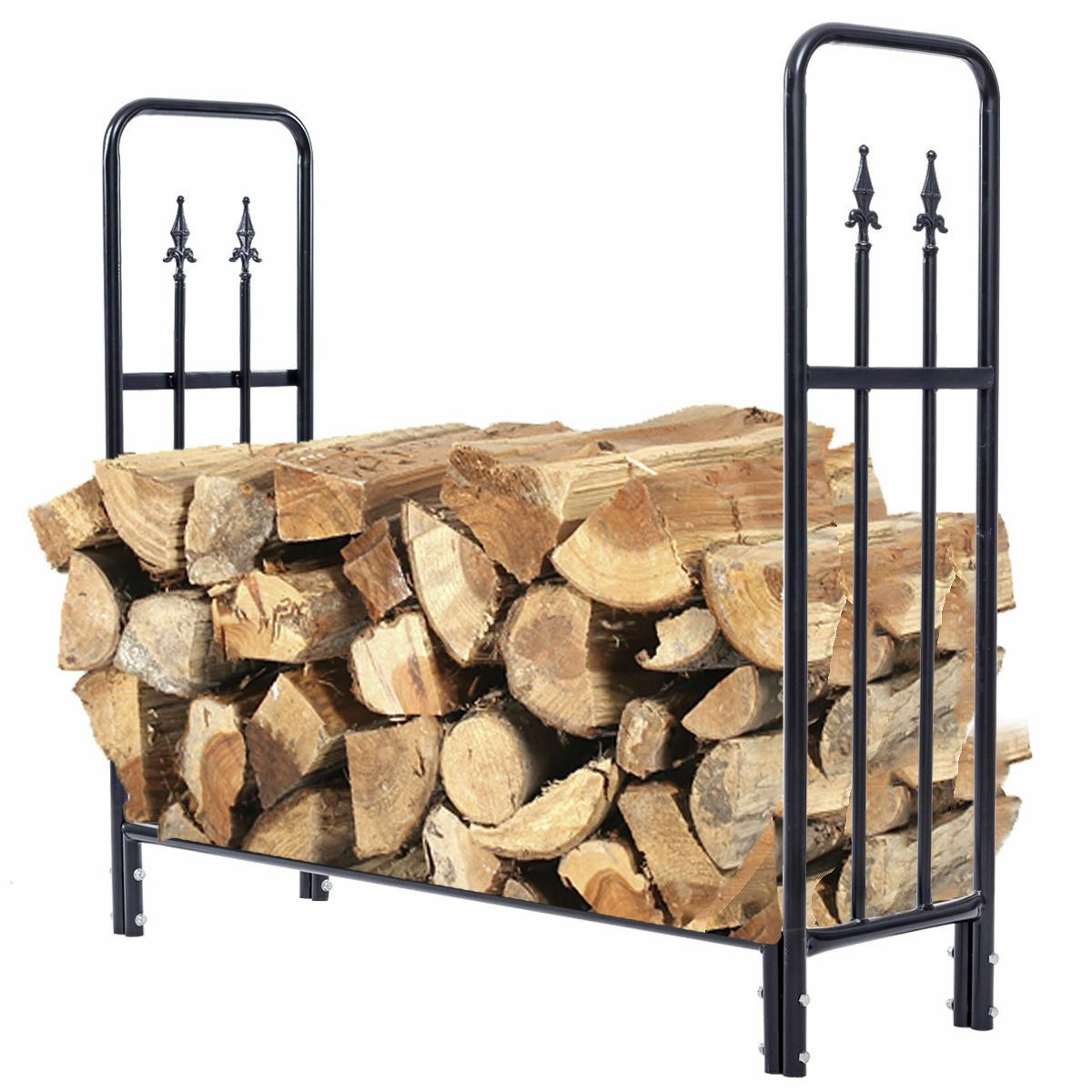 4 Feet Outdoor Heavy Duty Steel Firewood Wood Storage Rack, Black - Gallery Canada