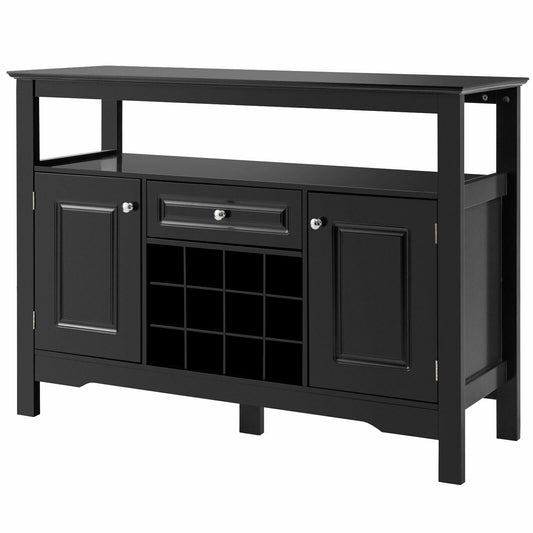 Elegant Classical Multifunctional Wooden Wine Cabinet Table, Black - Gallery Canada