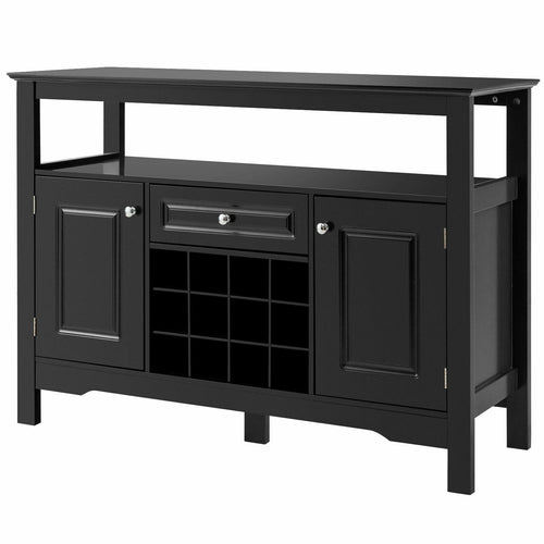 Elegant Classical Multifunctional Wooden Wine Cabinet Table, Black