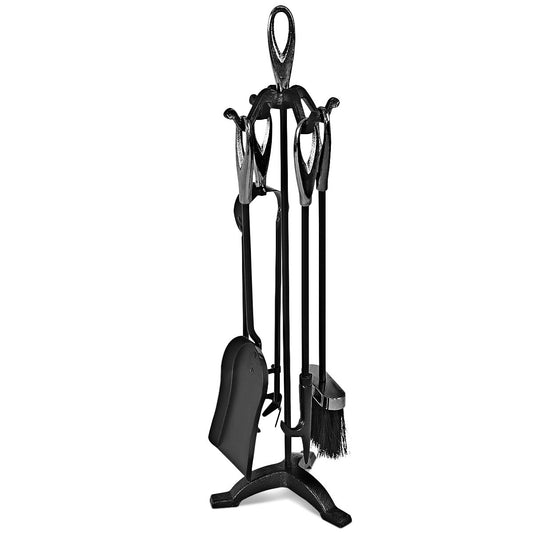 5 Pieces Rustic Heavy Duty Compact Wrought Iron Fireplace Tools Set, Black - Gallery Canada
