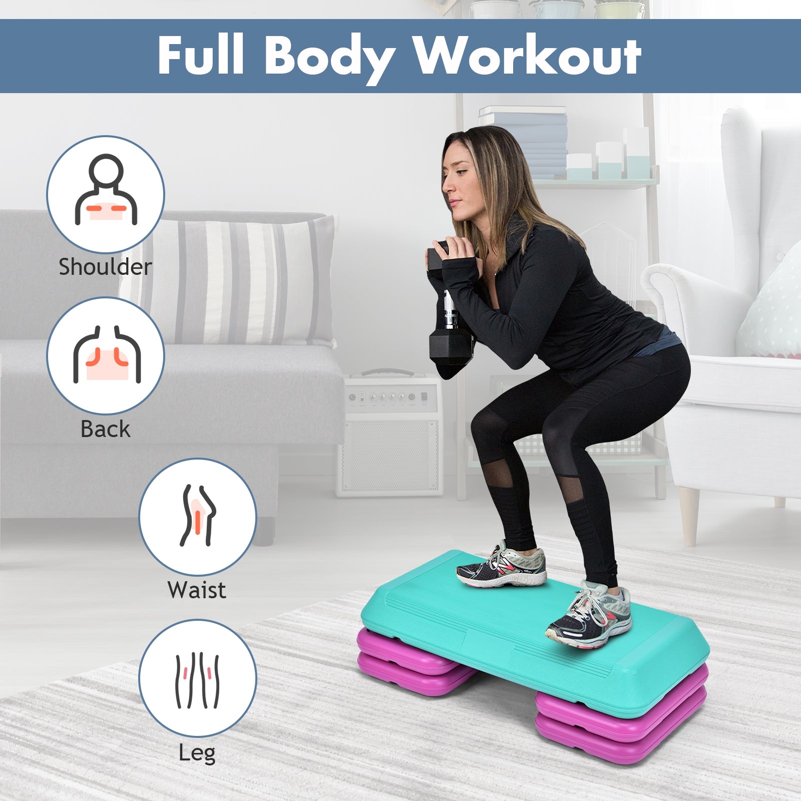 29 Inch Club Cardio Adjust Exercise Stepper, Turquoise Sport Equipments at Gallery Canada