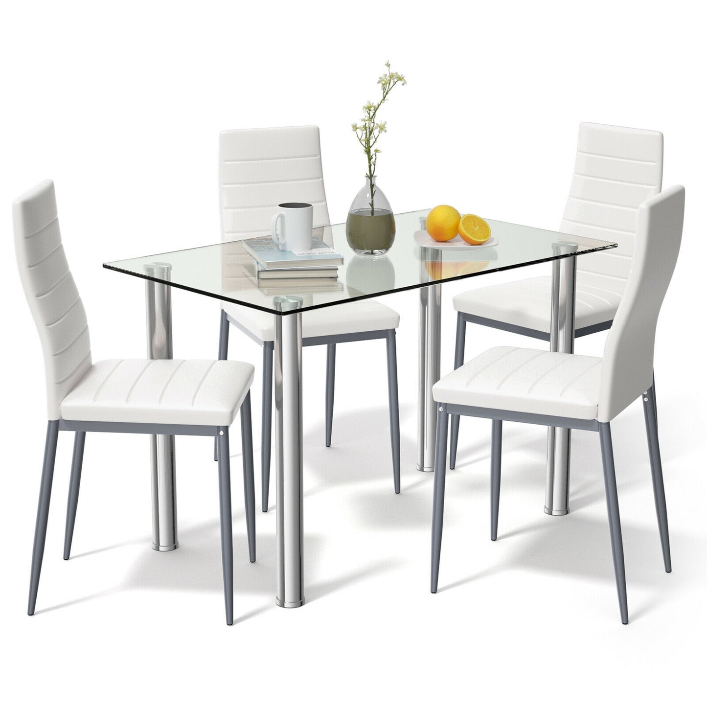 5 Pieces Dining Set with 4 PVC Leather Chairs, White Dining Room Sets at Gallery Canada