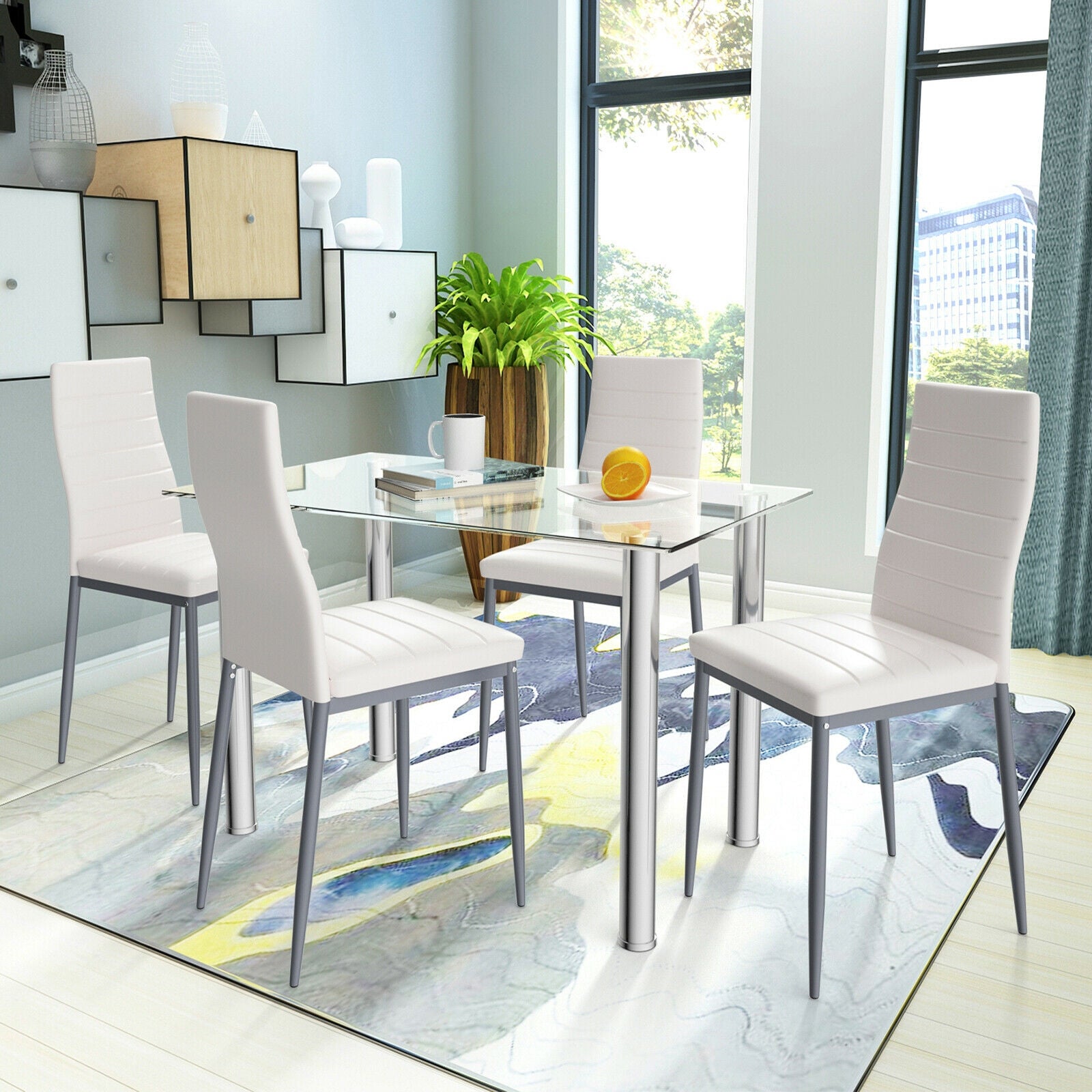 5 Pieces Dining Set with 4 PVC Leather Chairs, White Dining Room Sets at Gallery Canada
