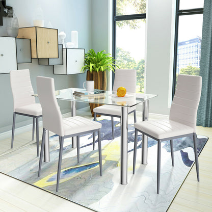 5 Pieces Dining Set with 4 PVC Leather Chairs, White Dining Room Sets at Gallery Canada