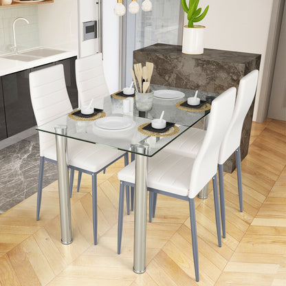 5 Pieces Dining Set with 4 PVC Leather Chairs, White Dining Room Sets at Gallery Canada