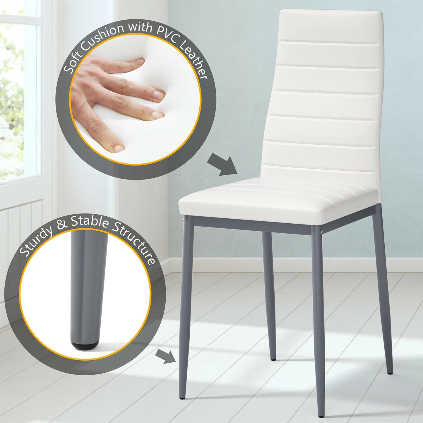 5 Pieces Dining Set with 4 PVC Leather Chairs, White Dining Room Sets at Gallery Canada