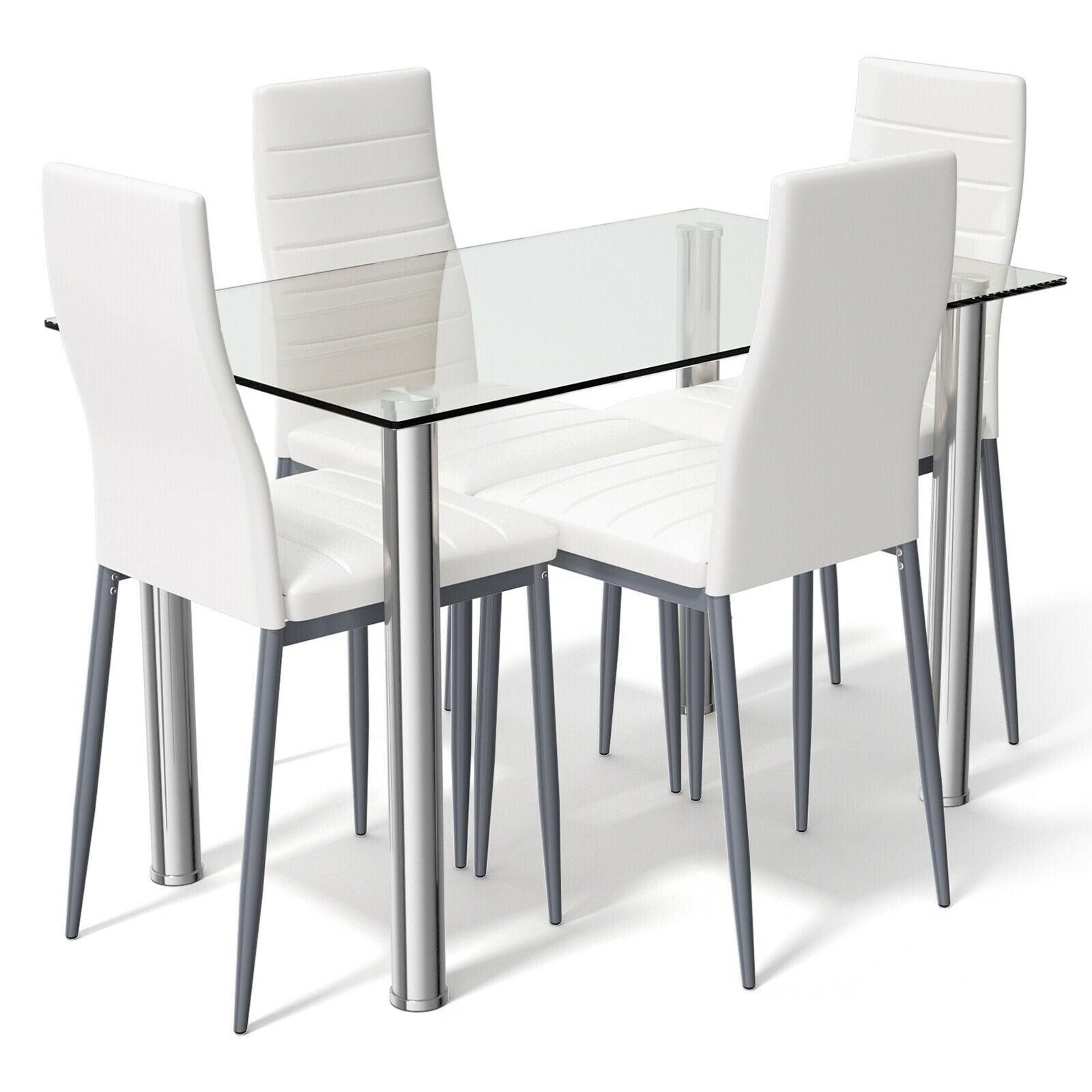 5 Pieces Dining Set with 4 PVC Leather Chairs, White Dining Room Sets at Gallery Canada