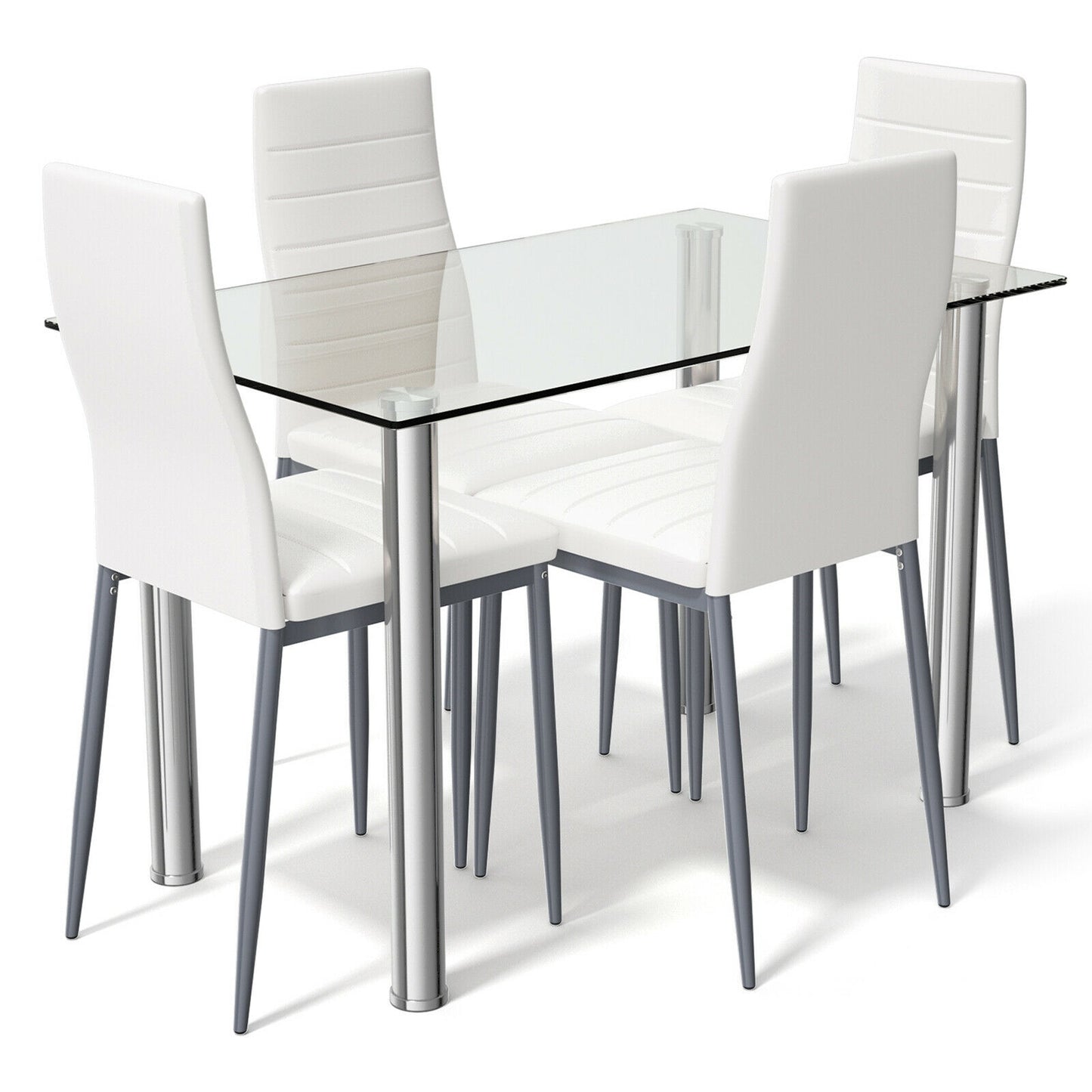 5 Pieces Dining Set with 4 PVC Leather Chairs, White Dining Room Sets at Gallery Canada