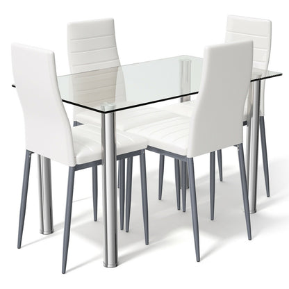 5 Pieces Dining Set with 4 PVC Leather Chairs, White - Gallery Canada