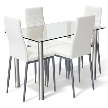 5 Pieces Dining Set with 4 PVC Leather Chairs, White Dining Room Sets at Gallery Canada