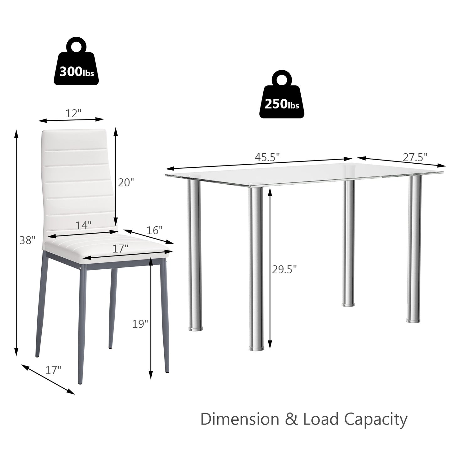 5 Pieces Dining Set with 4 PVC Leather Chairs, White Dining Room Sets at Gallery Canada
