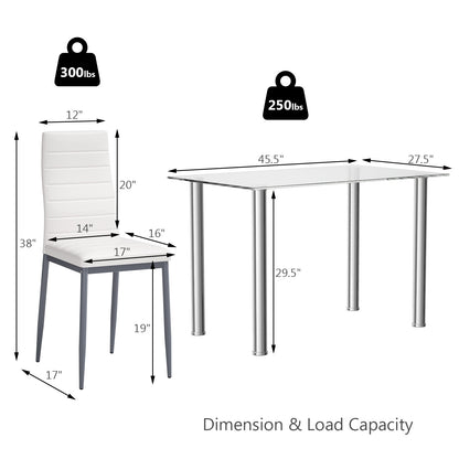 5 Pieces Dining Set with 4 PVC Leather Chairs, White Dining Room Sets at Gallery Canada